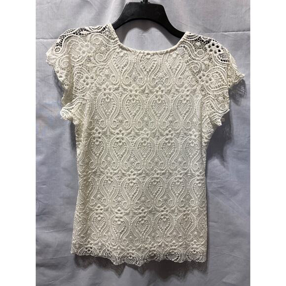 Vintage Brittney Black Medium Off-White Boho Short Sleeve Top, 90's Flare - Picture 4 of 6